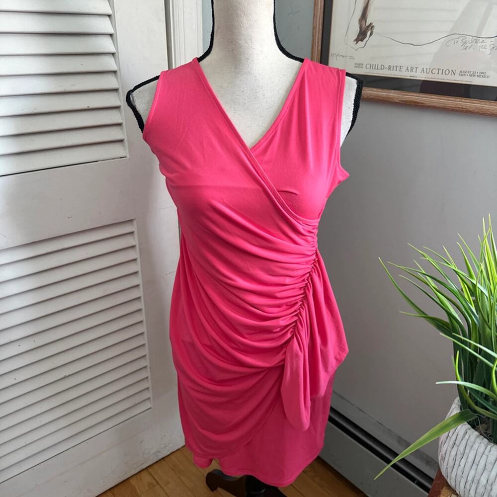 New York & Co Dress XS Pink Ruched Bodycon Mini Y2K Club Cocktail Spring Glam
